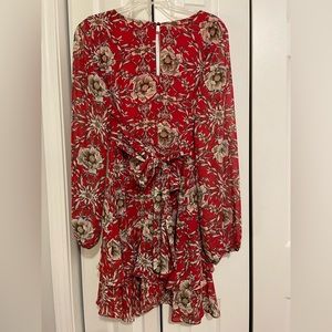 Red long sleeve fun ruffle dress